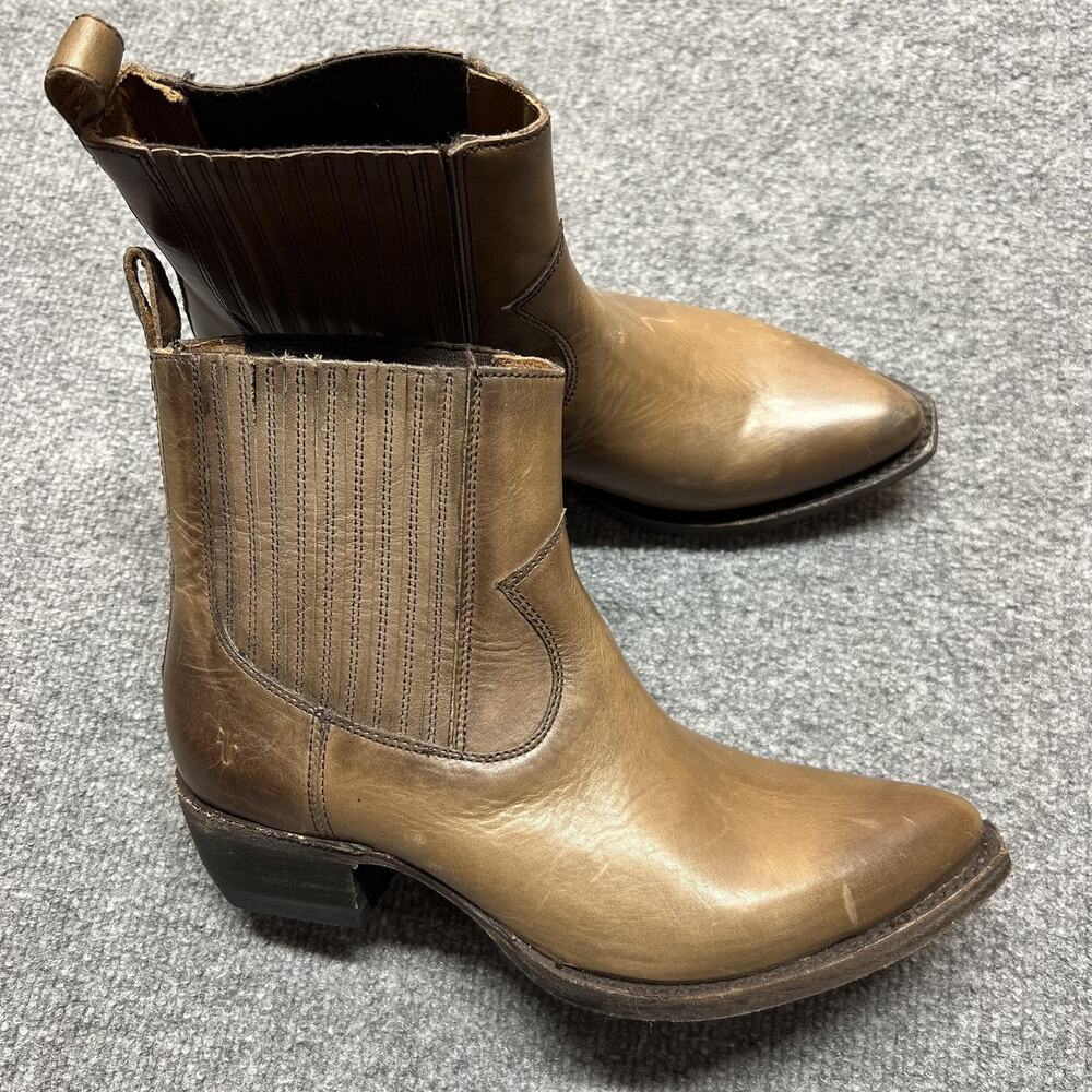 Frye Boots Womens Size 7 Brown Leather Western Ankle Pull On Pointed Toe Booties